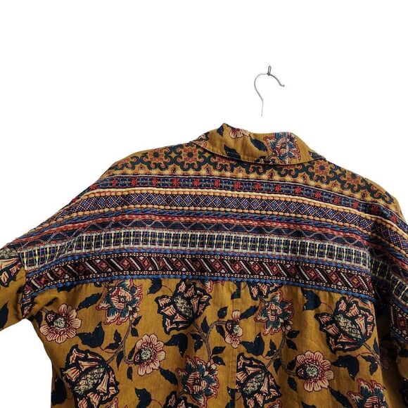 ZARA Shacket XS Mustard Gold Floral Embroidered Snap Button‎ Shirt Jacket Top - Picture 8 of 12